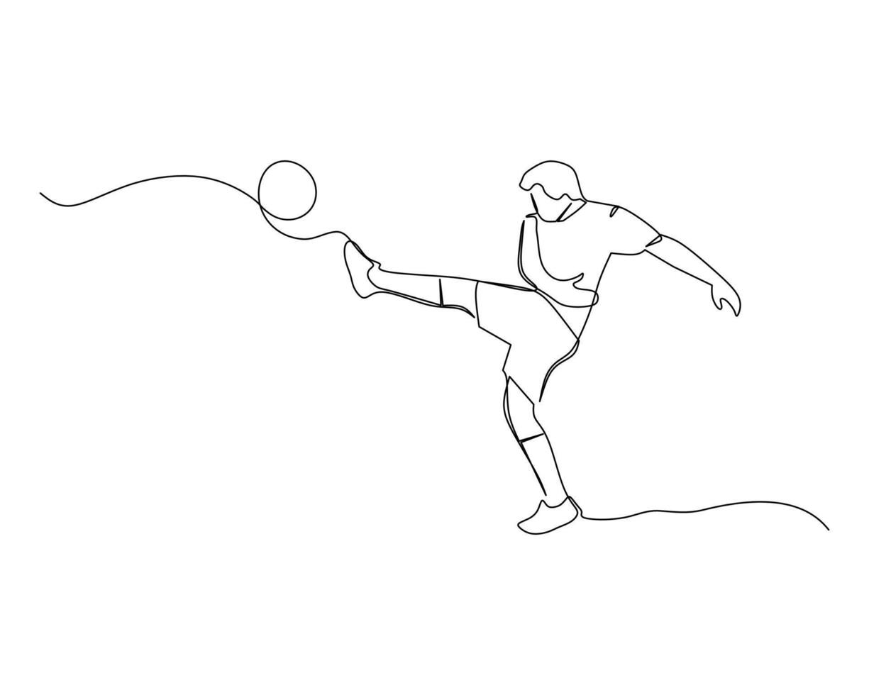 Continuous single line drawing of soccer player who raises his leg high after kicking the ball. footbal tournament event . Design illustration vector