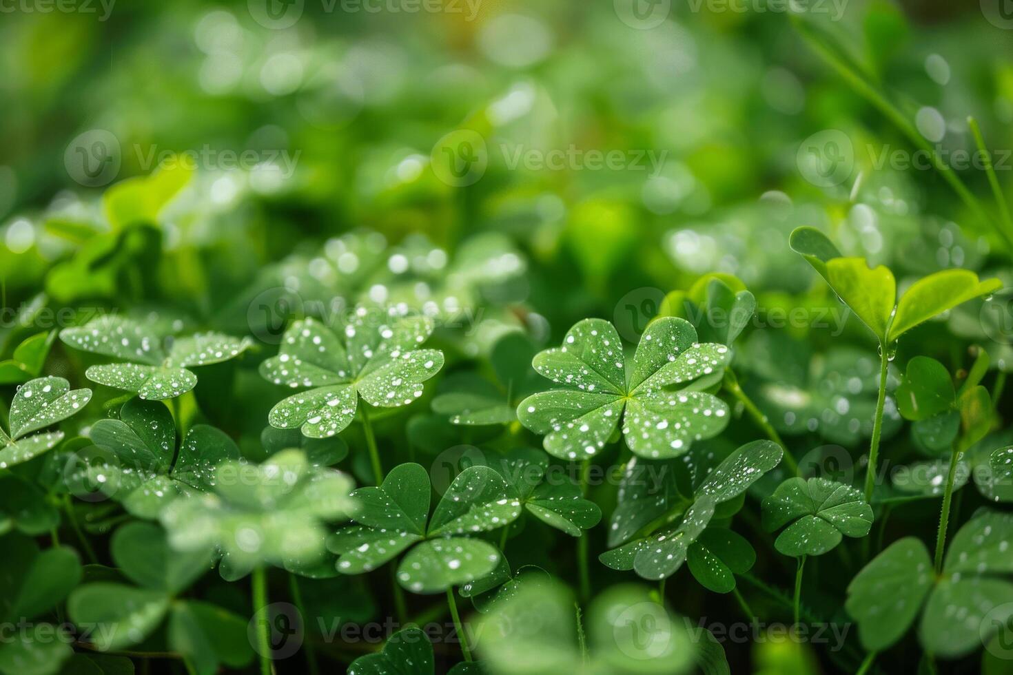A lush meadow of dewy shamrocks photo
