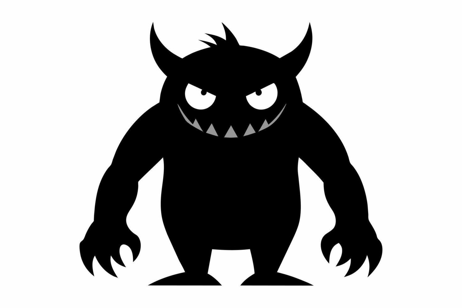Black Silhouette of a Male Monster with Spikes and Claws. Horror, Creature, Dark Fantasy, Halloween Concept. Isolated on white background. vector