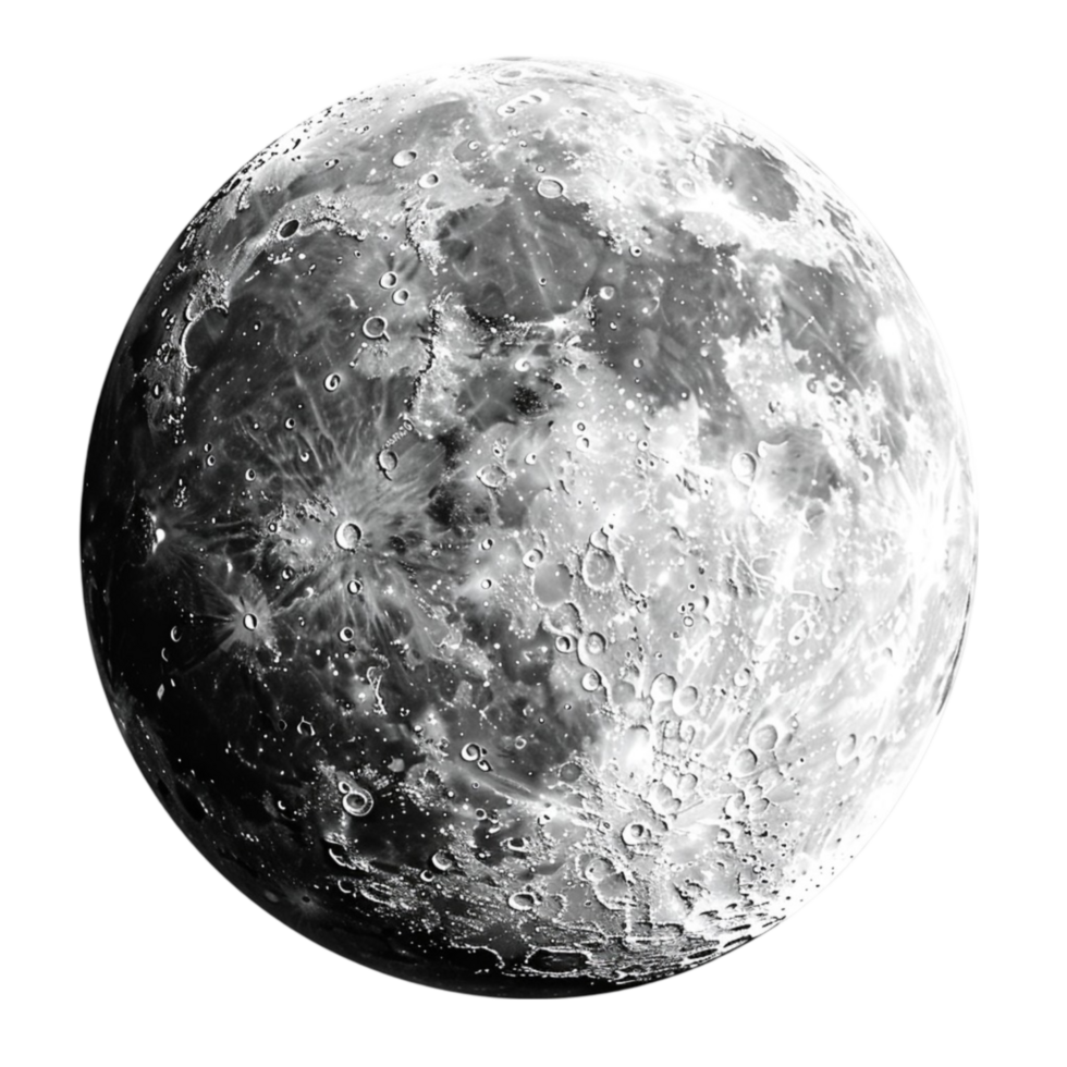 the moon is shown in black and white png