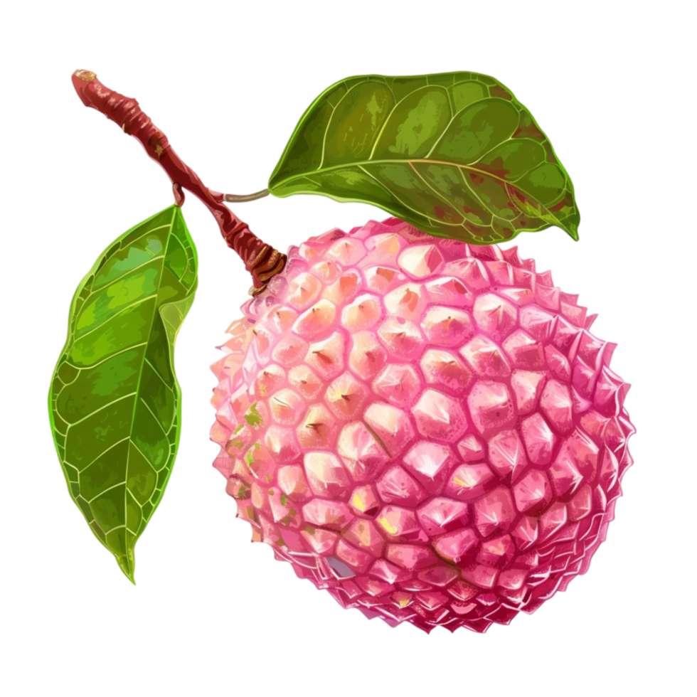 a litchi fruit with green leaves on it png
