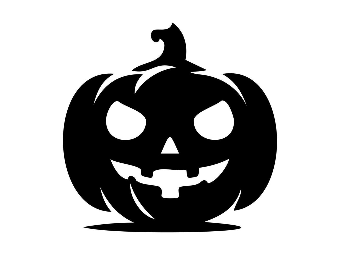 Black silhouette of Halloween pumpkin. Art. Whimsical Jack-o-lantern with a menacing grin. White background. Concept of Halloween, festive decor, autumn celebration, spooky symbol. Icon vector