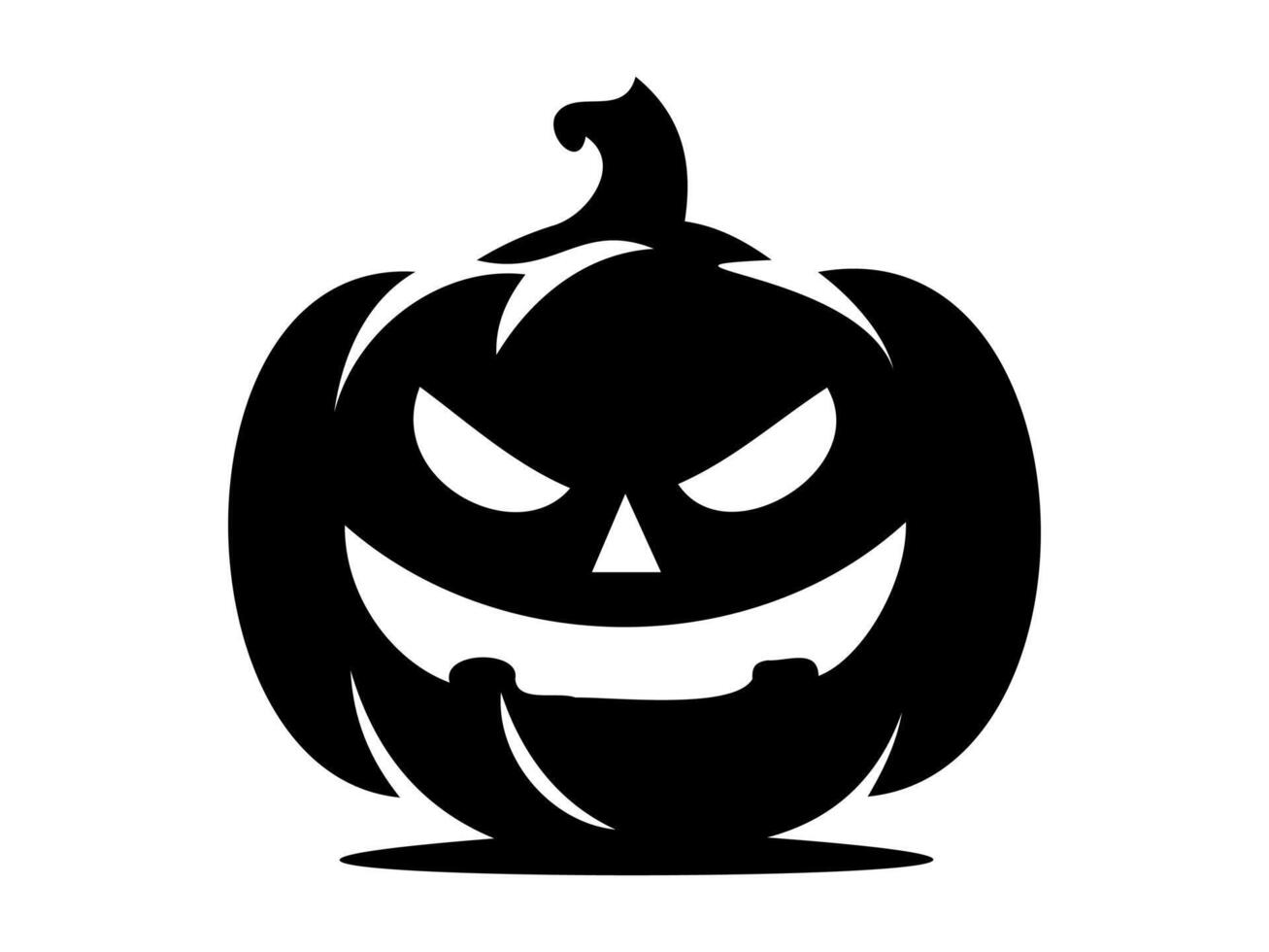 Black silhouette of Halloween pumpkin. Art. Whimsical Jack-o-lantern with a menacing grin. Isolated on white. Concept of Halloween, festive decor, autumn celebration, spooky symbol. Icon vector