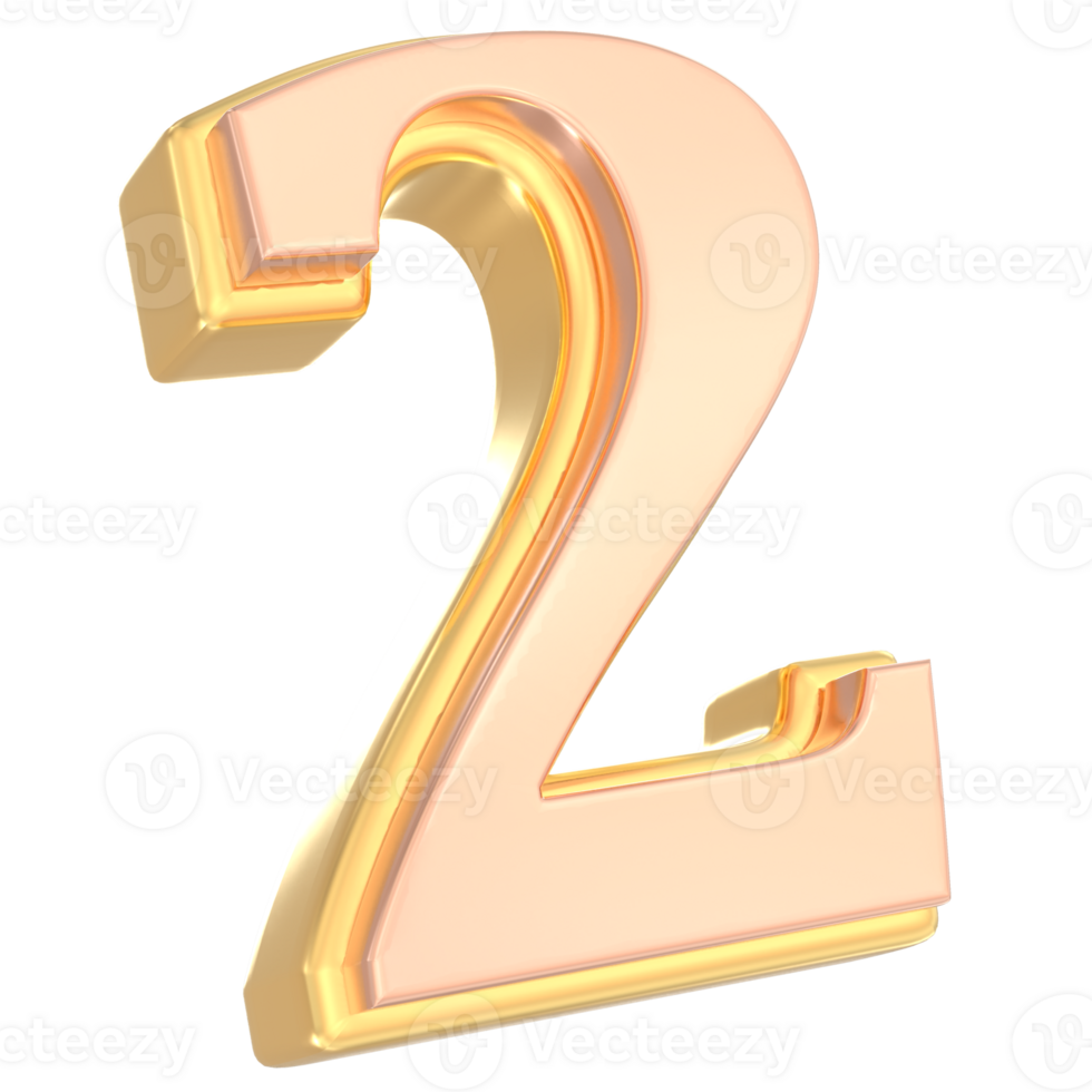 Number 2 Gold 3D png