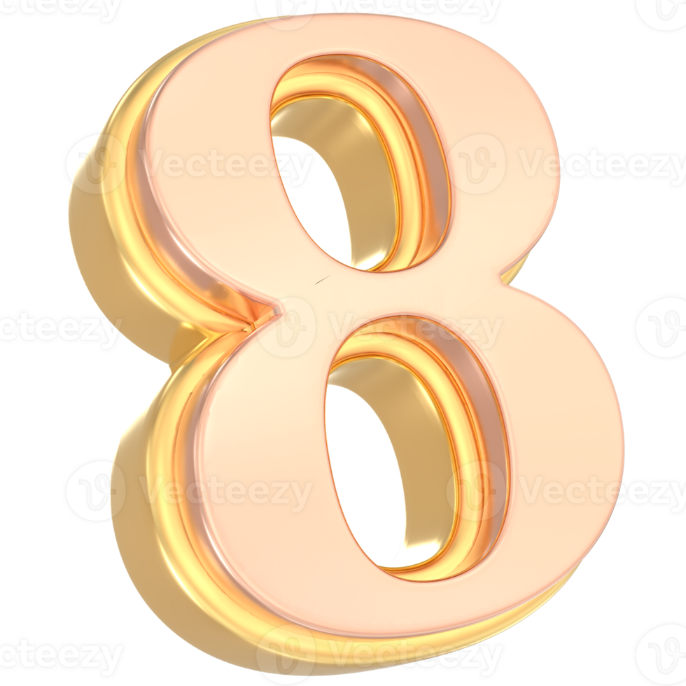Number 8 Gold 3D png