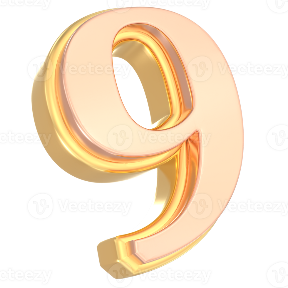 Number 9 Gold 3D png