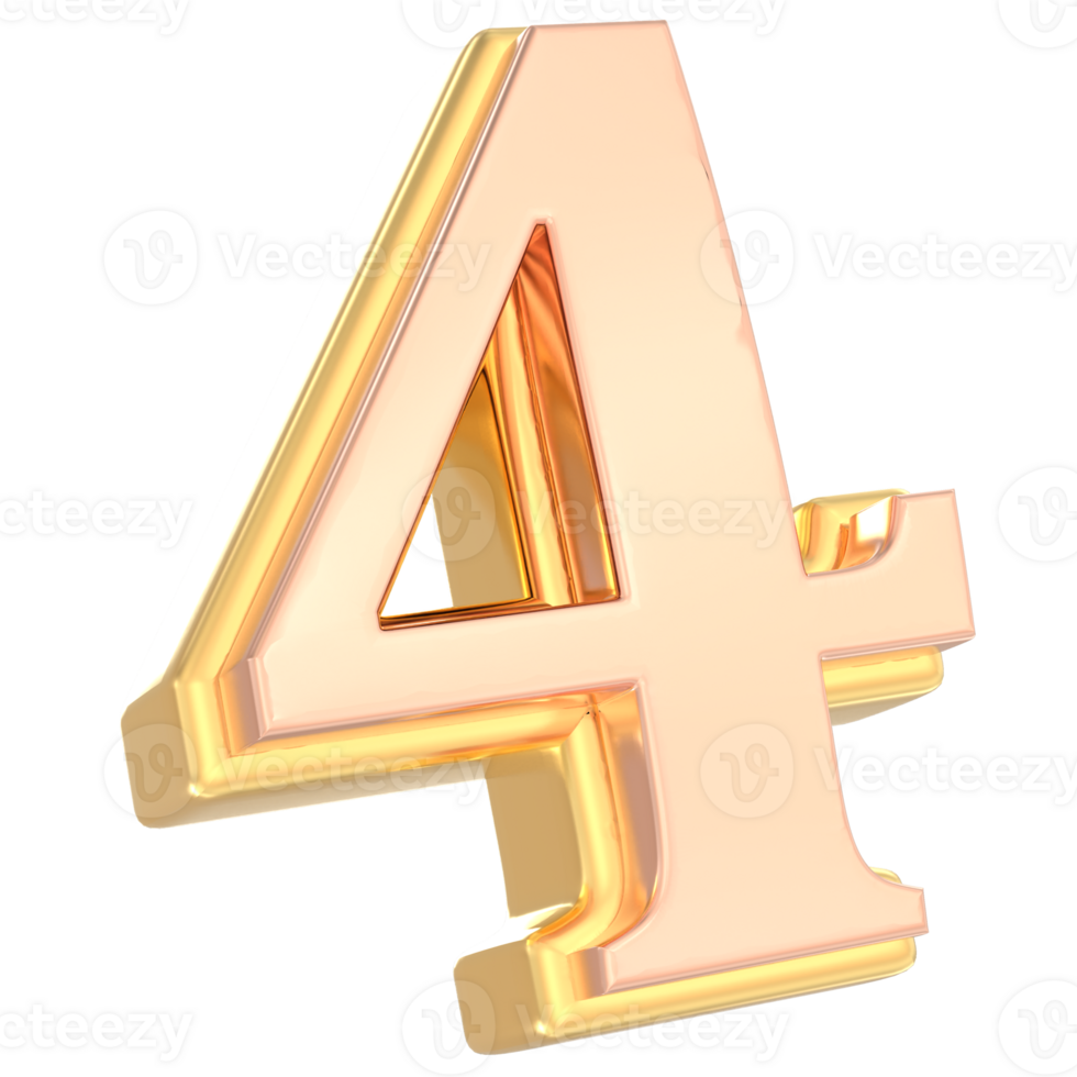 Number 4 Gold 3D png