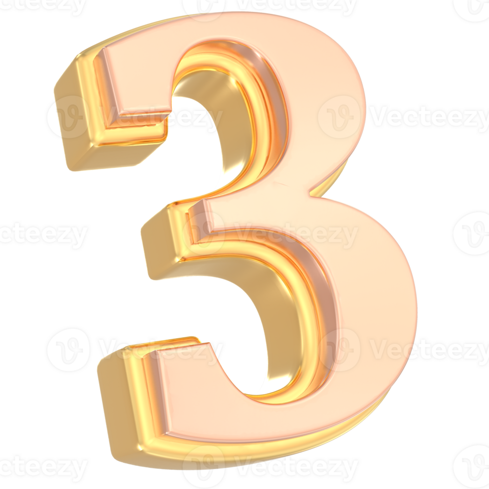 Number 3 Gold 3D png
