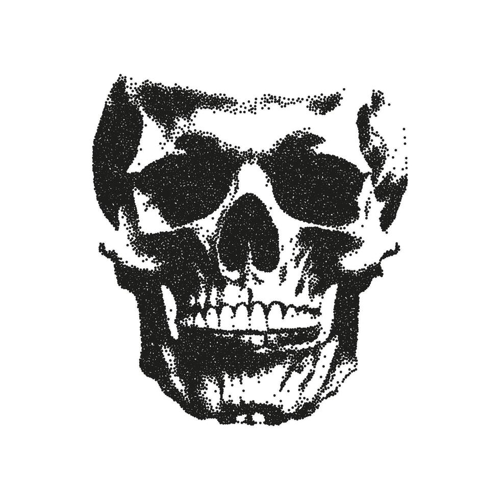 Human skull with a retro photocopy effect, grain on an isolated background. illustration. vector