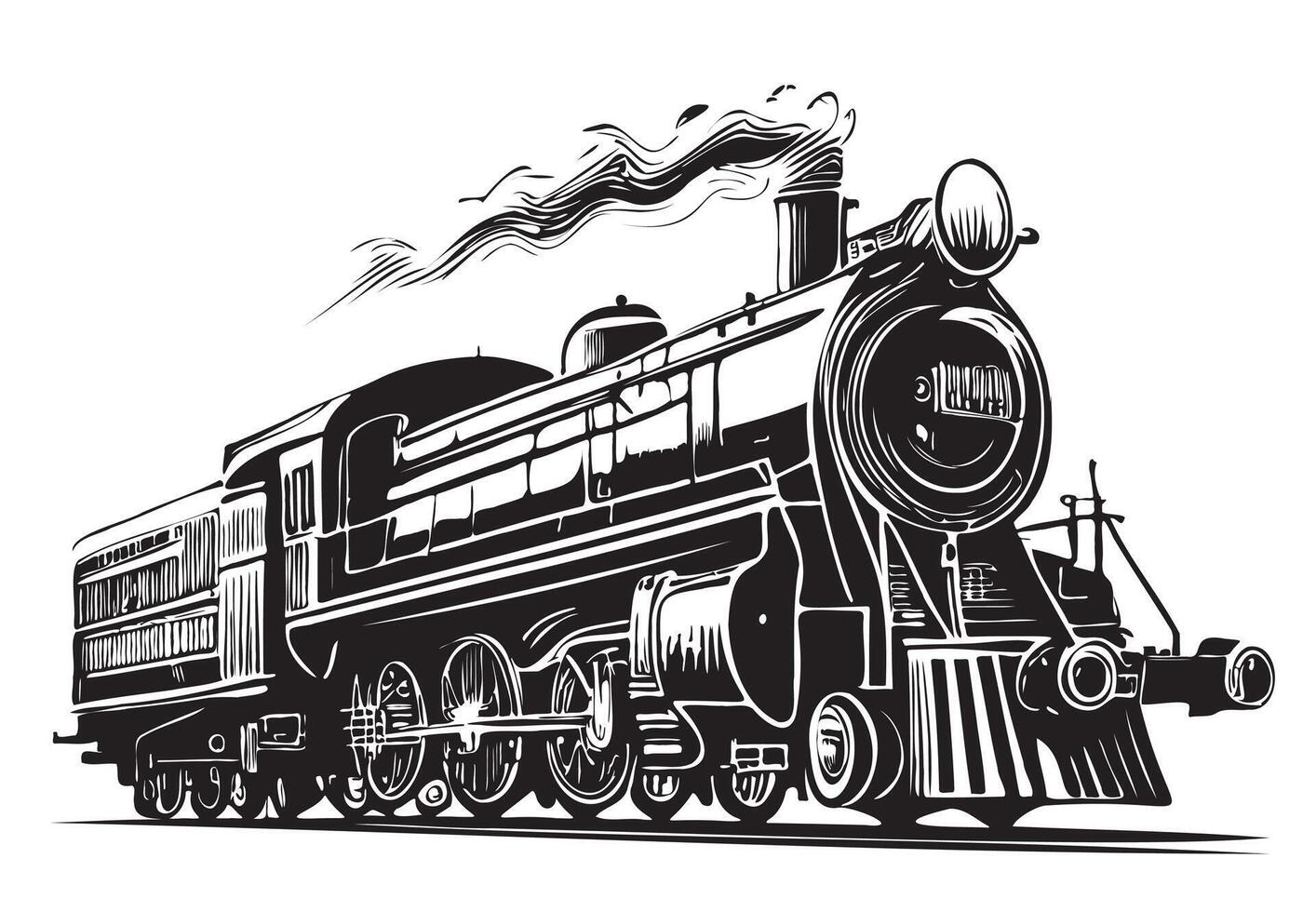 Retro steam train hand drawn sketch Passenger trans illustration... vector