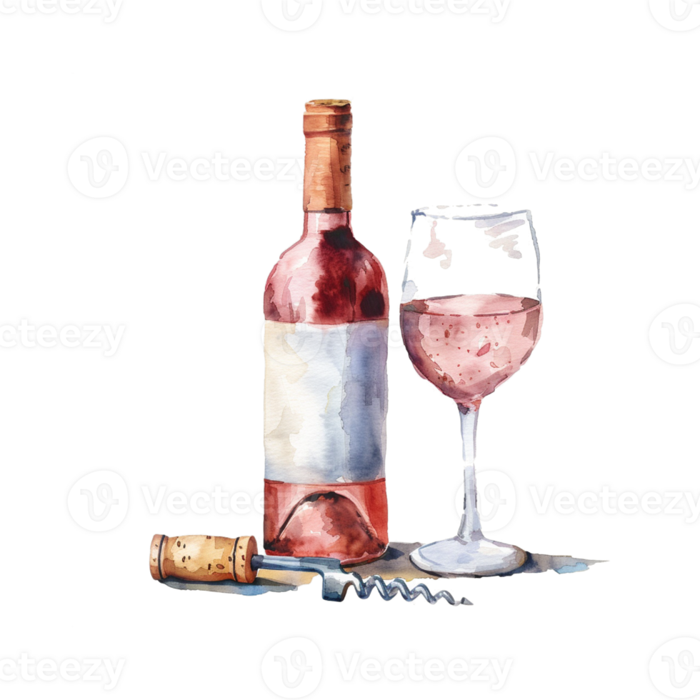 The watercolor art a bottle and glass of wine. Ai illustration. png
