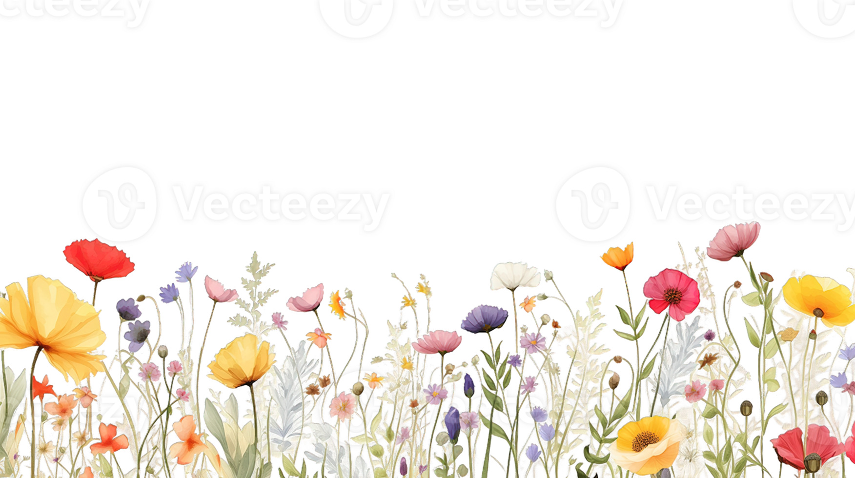 Dainty wildflowers border isolated on transparent background png
