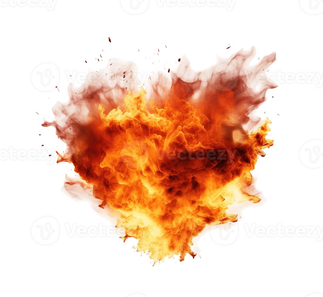 Explosive burst of fire and flames isolated on transparent background png