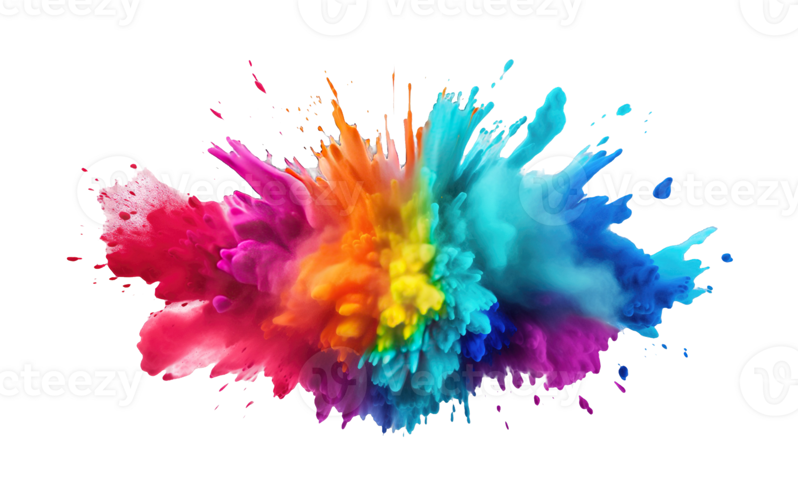 Powder explosion with a variety of colors splash isolated on transparent background png