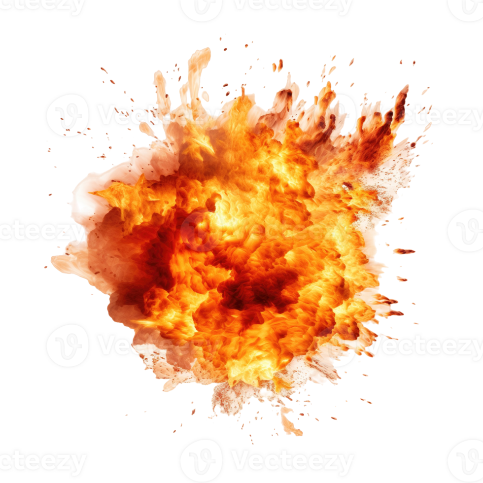 Explosive burst of fire and flames isolated on transparent background png