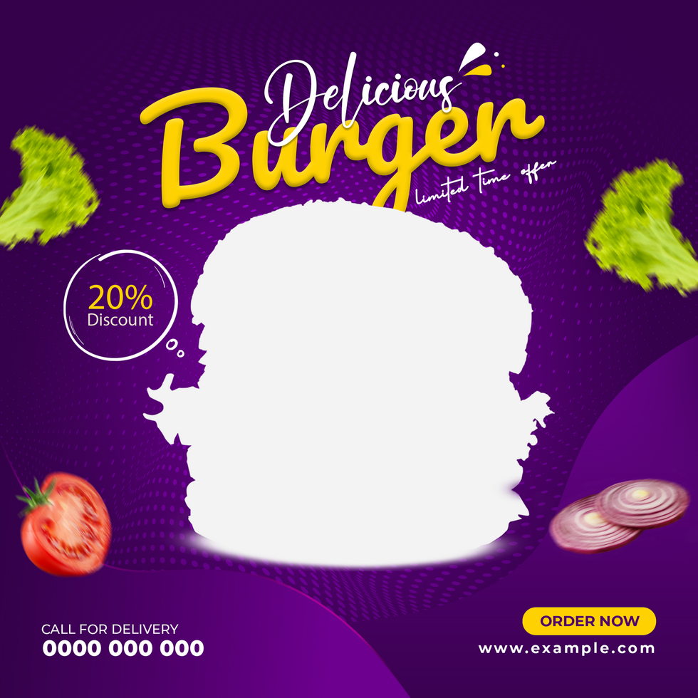 Healthy food menu, burger , pizza, dessert social media post banner template psd