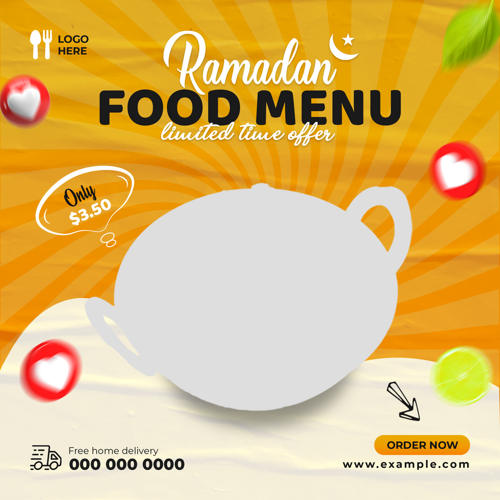 Healthy food menu, burger , pizza, dessert social media post banner template psd
