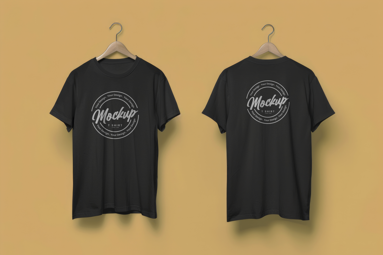 black t-shirt mockup front and back with one color background psd