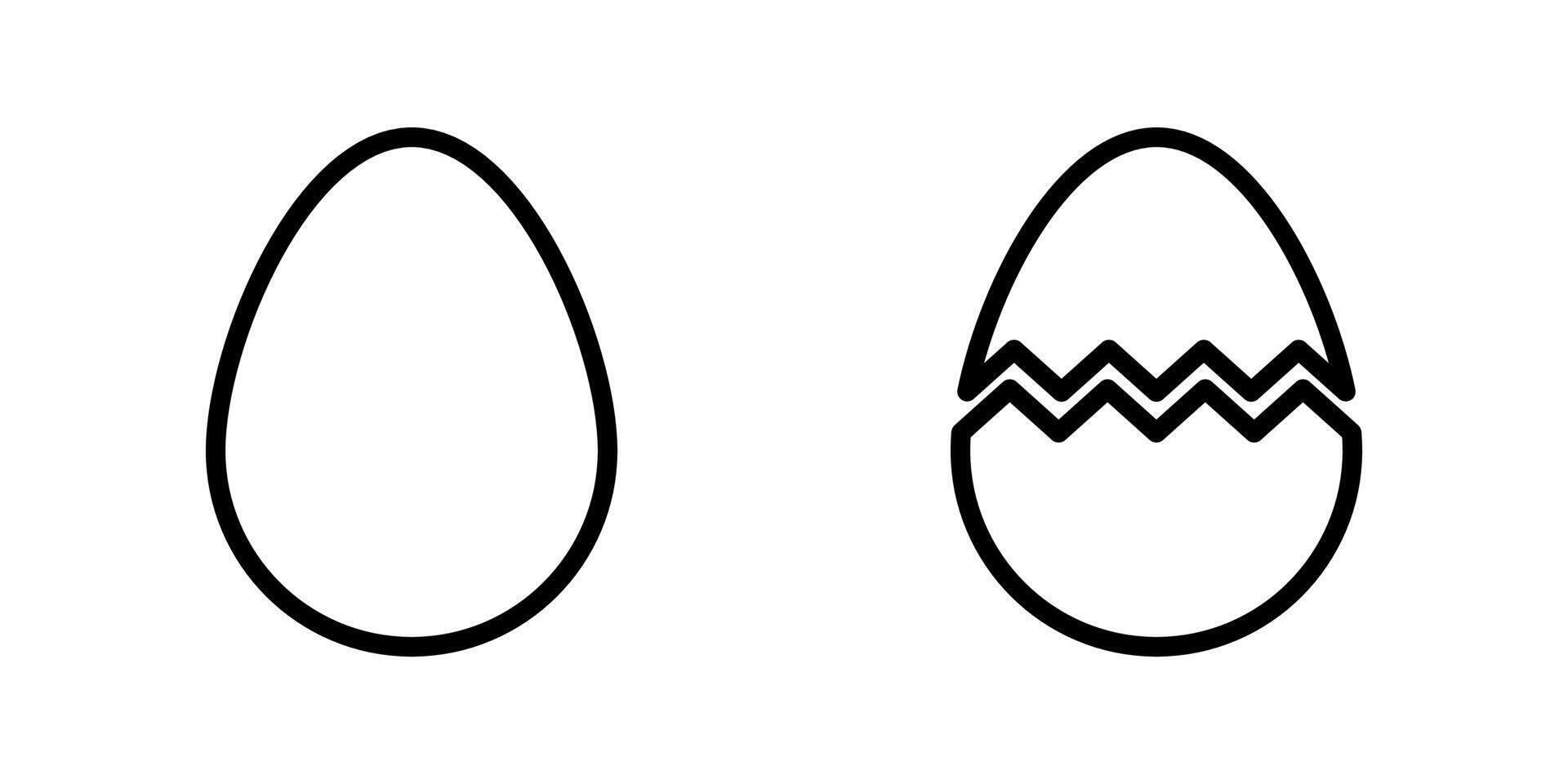 Egg and broken egg icons in line style design isolated on white background. Editable stroke. vector