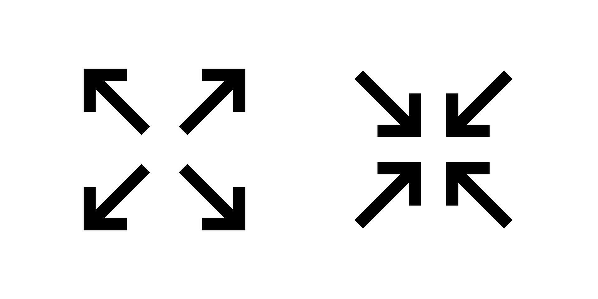 Full screen and exit full screen, maximize and minimize, expand and reduce icons in line style design isolated on white background. Editable stroke. vector