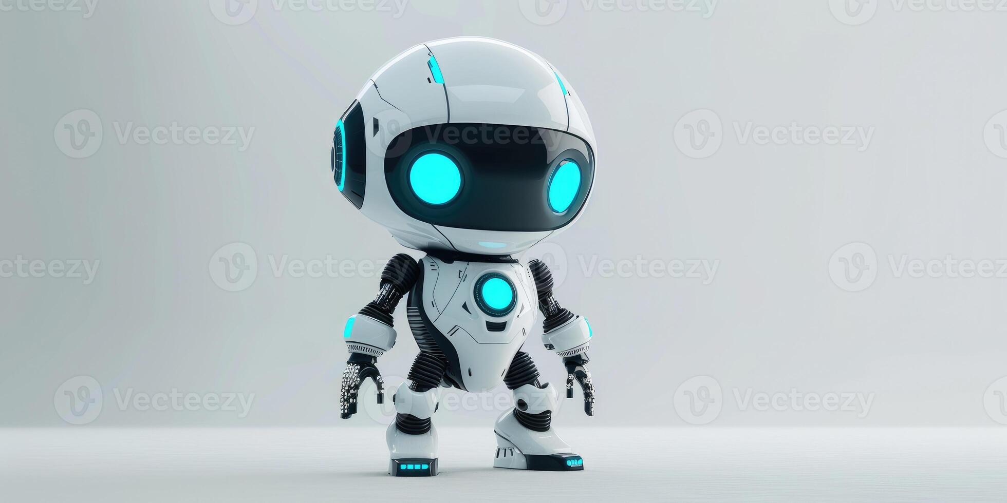 Cute little robot on a blank white background with copy space. Future technologies. Chat bot photo