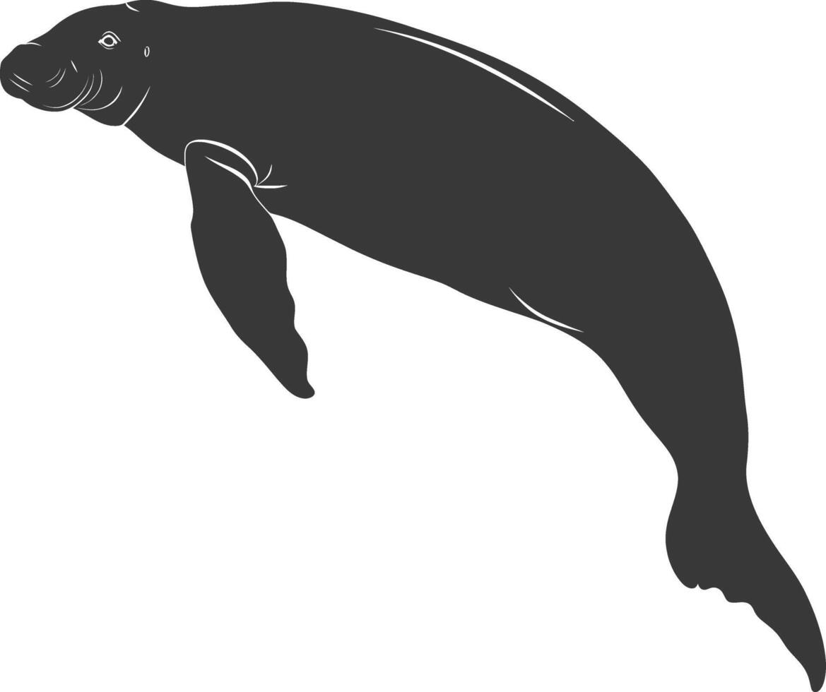 Silhouette dugong animal black color only vector