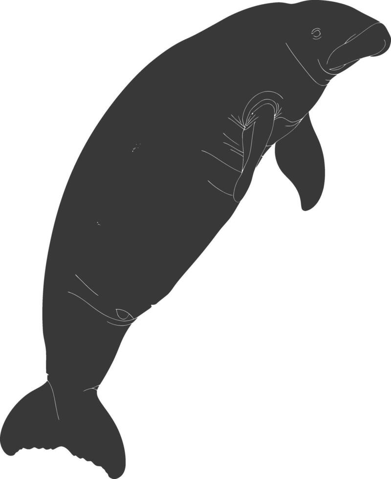 Silhouette dugong animal black color only vector