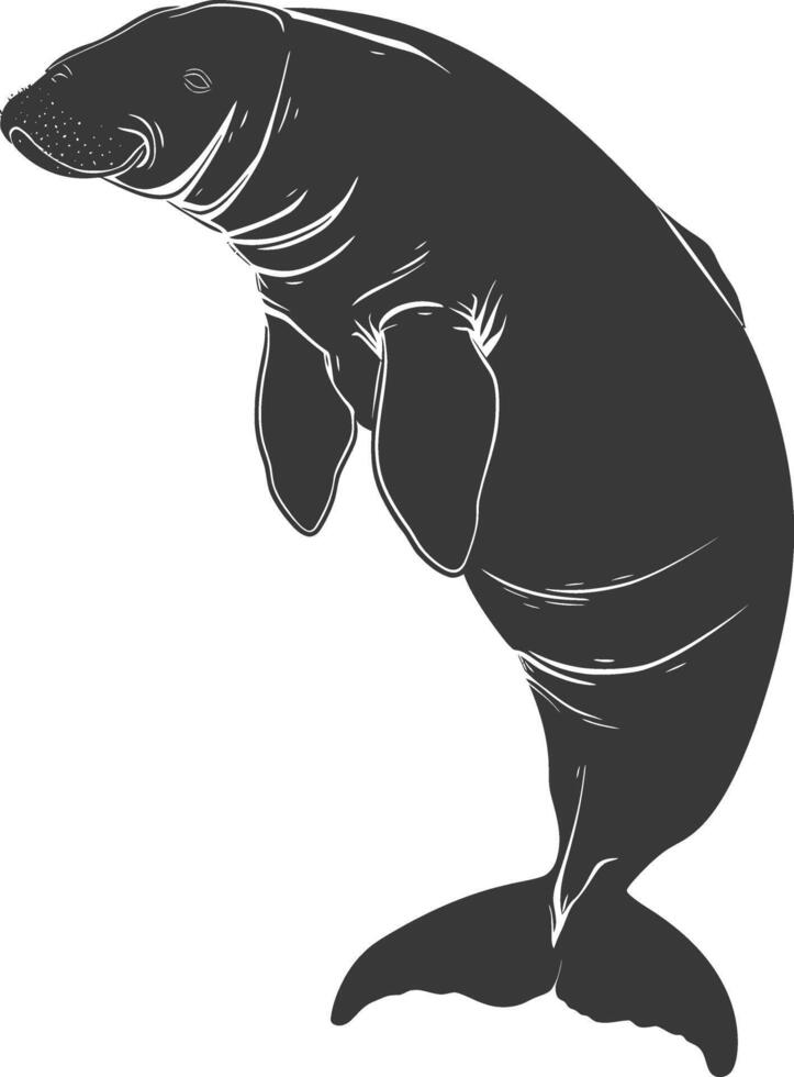 Silhouette dugong animal black color only vector