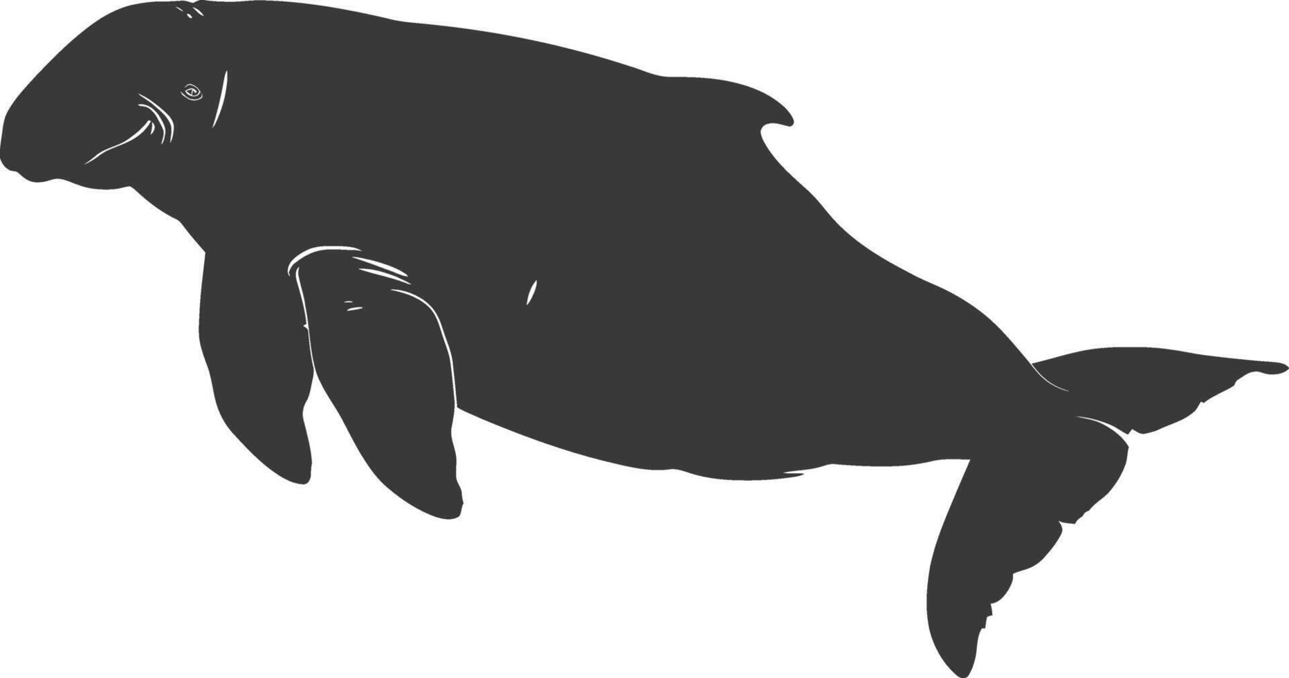 Silhouette dugong animal black color only vector