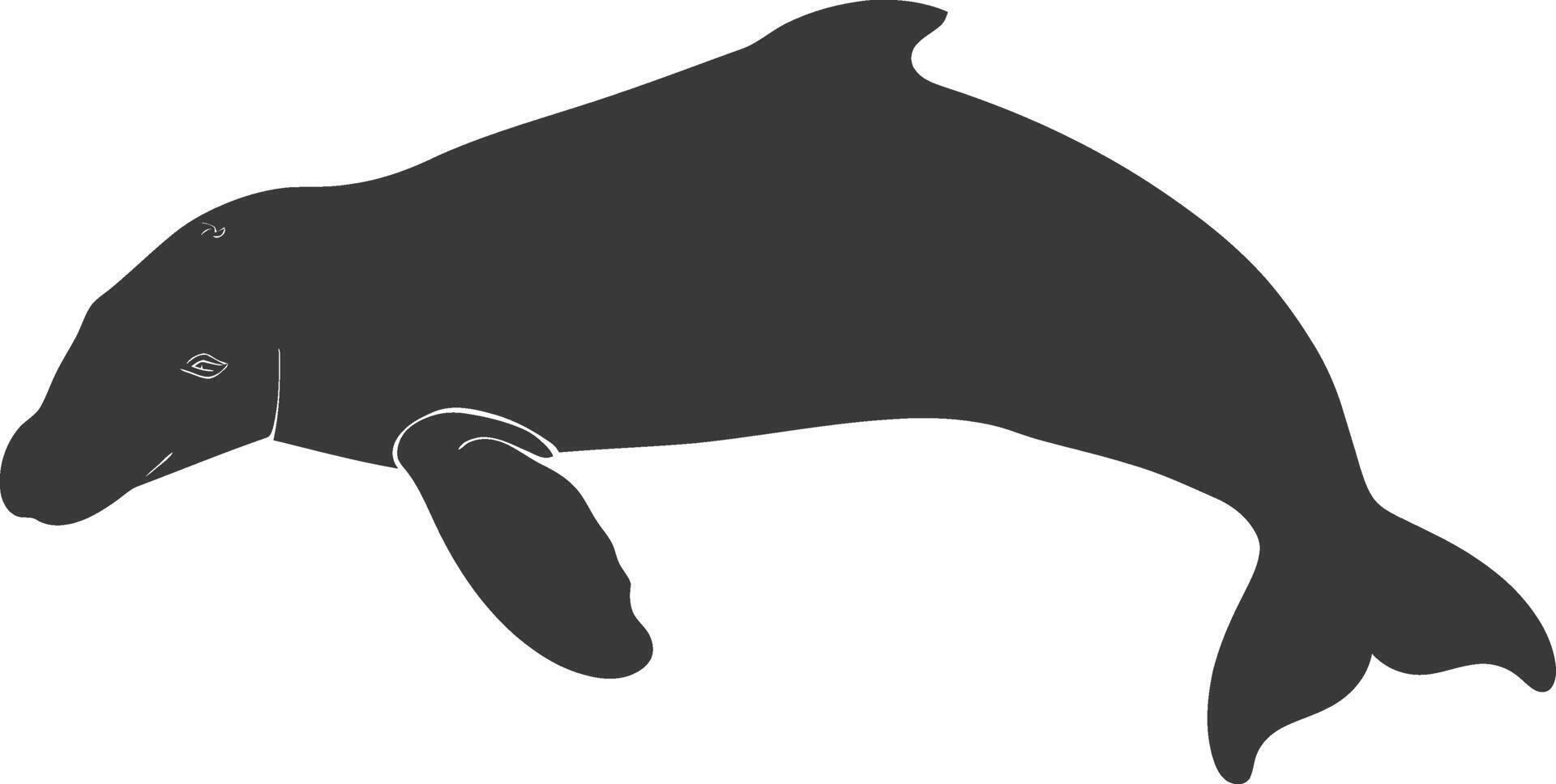 Silhouette dugong animal black color only vector