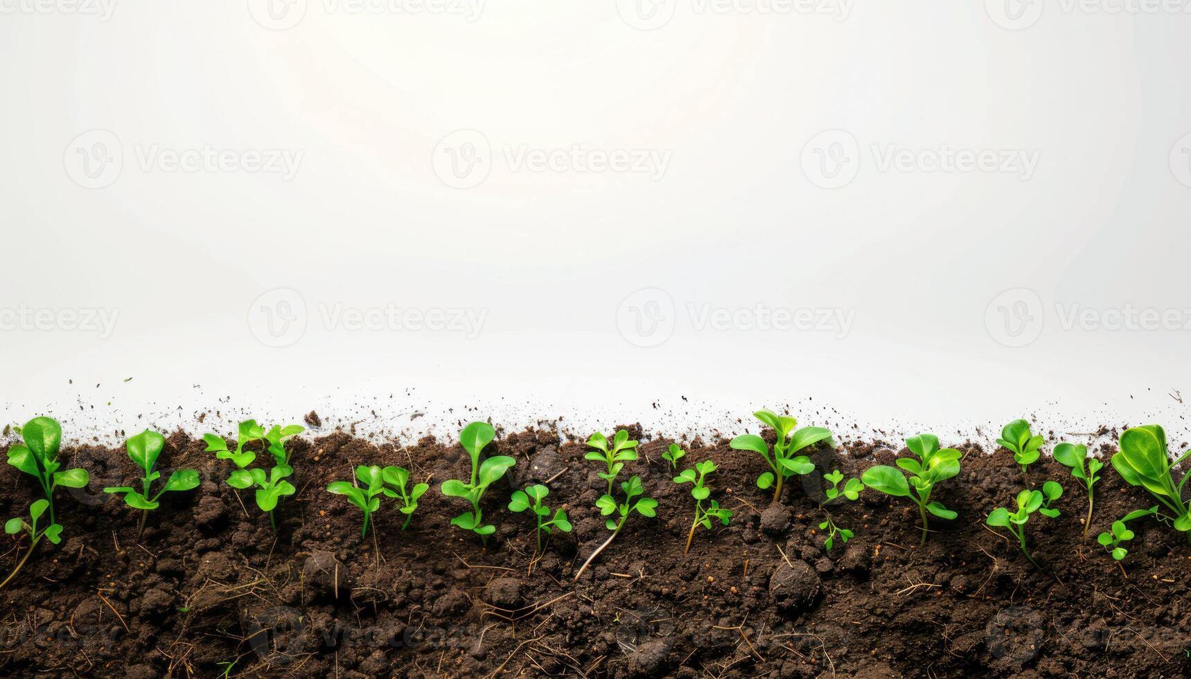 Earth with grass sprouts on a white background. Seedlings in the soil. Regenerative and sustainable concept photo