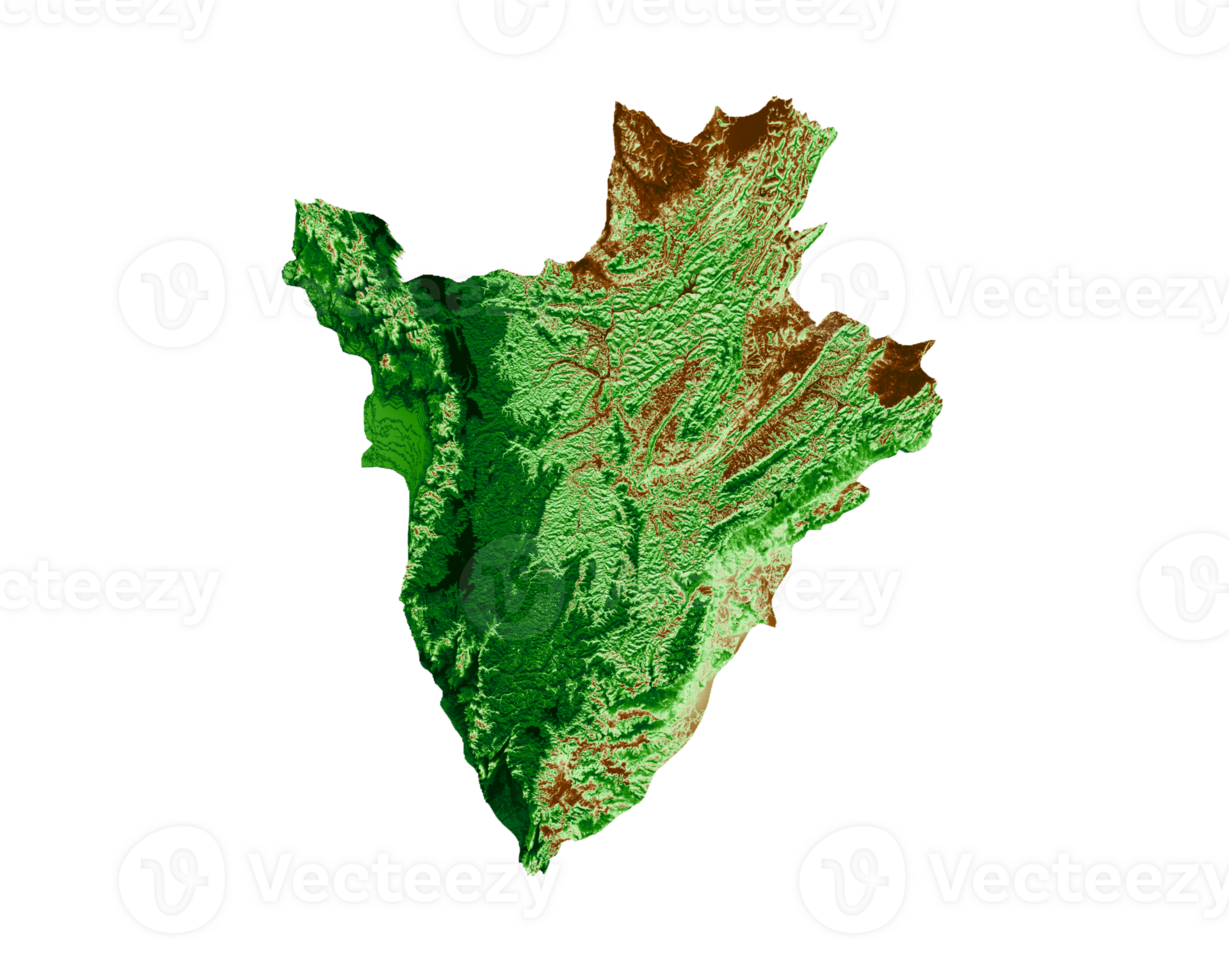 Burundi Topographic Map 3d realistic map Color 3d illustration png