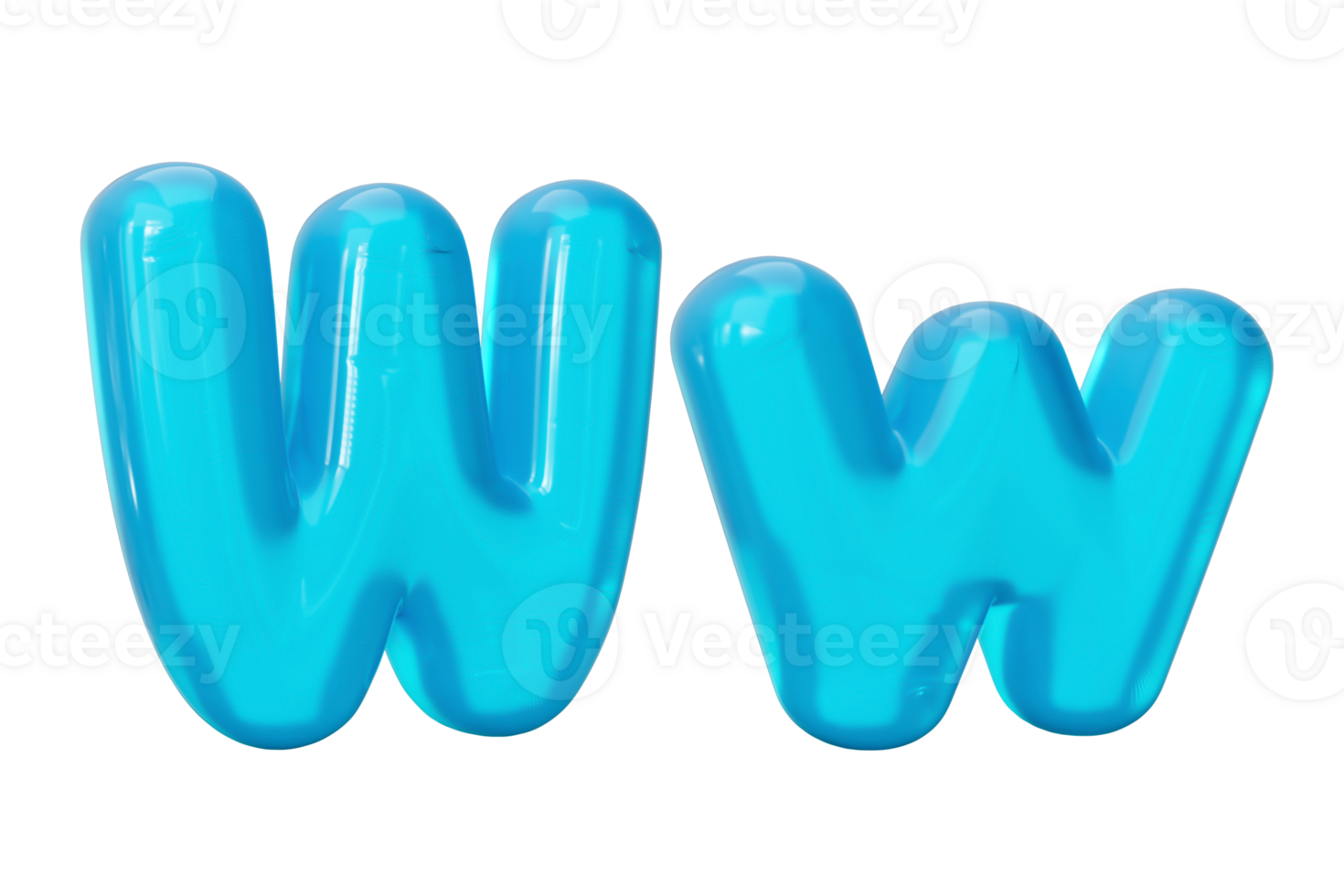 Aqua Blue jelly letter W - w w 3d illustration png