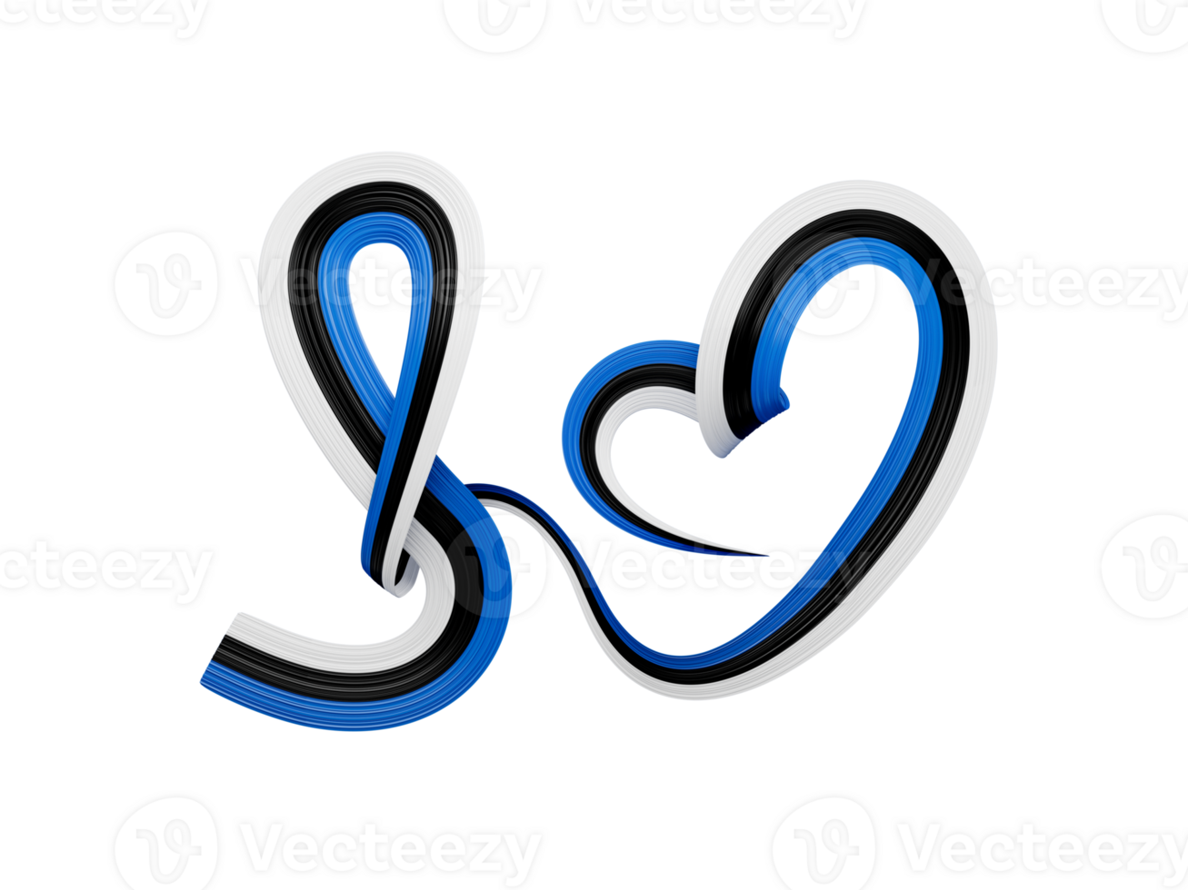 Estonia Flag Heart icon. Estonian Ribbon emblem. Country love symbol. Isolated 3d illustration png