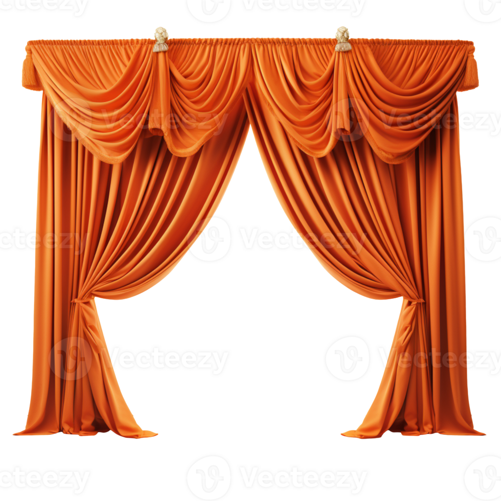 Orange theater open curtains isolated on transparent background png