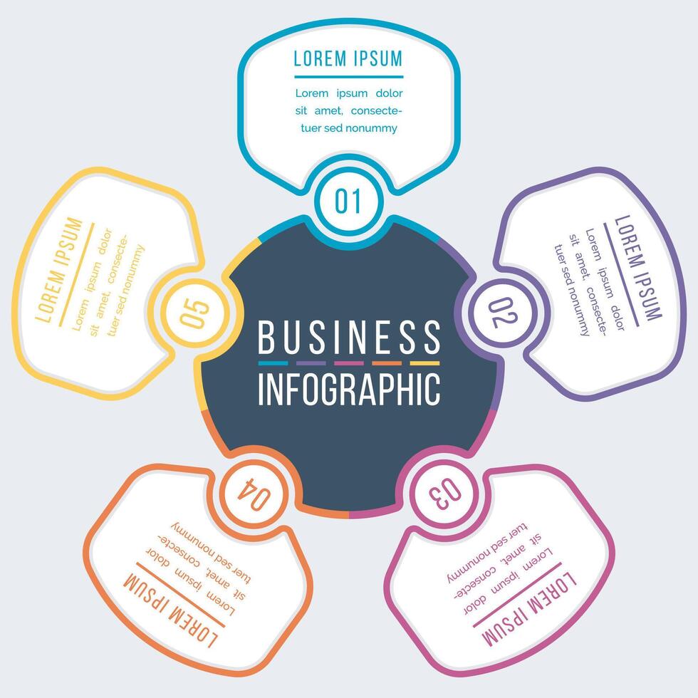 5 Options Infographic design 5 steps, objects, options or elements business information colored infographic template vector