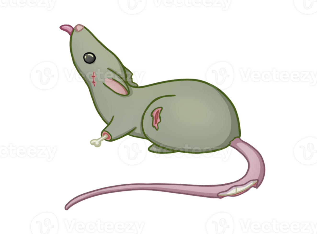 Illustration of zombie style green rat without background png
