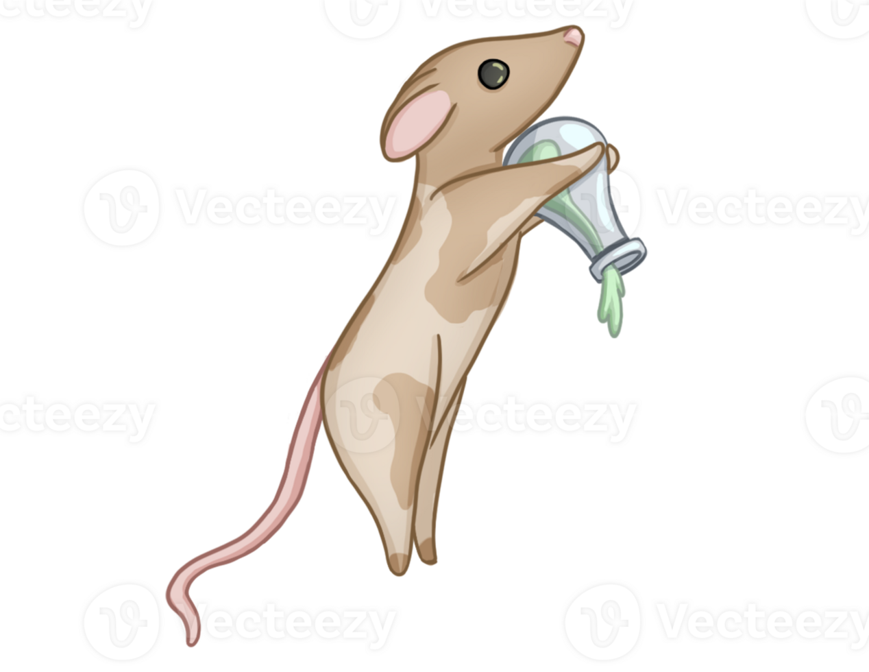 Illustration of beige rat with jar of medicine without background png