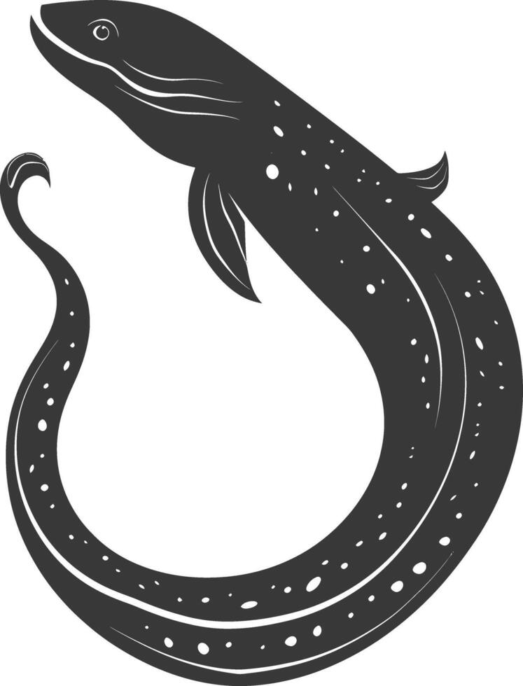 Silhouette eel animal black color only vector