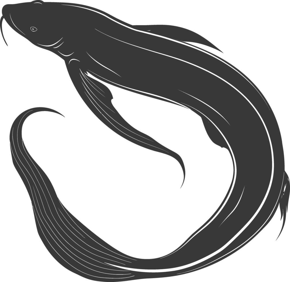 Silhouette eel animal black color only vector