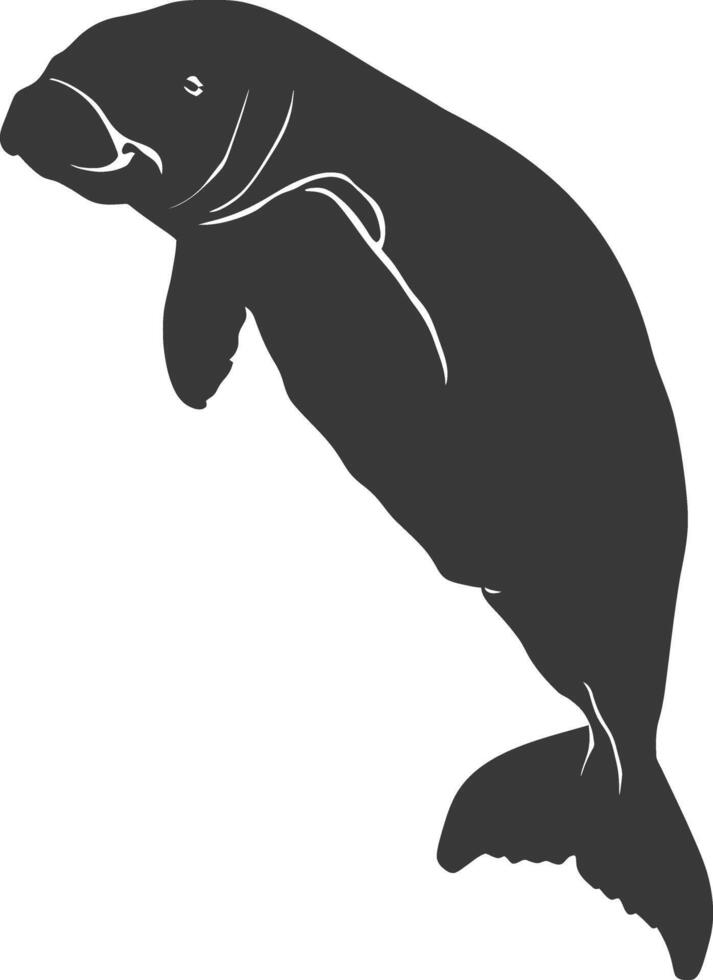 Silhouette dugong animal black color only vector