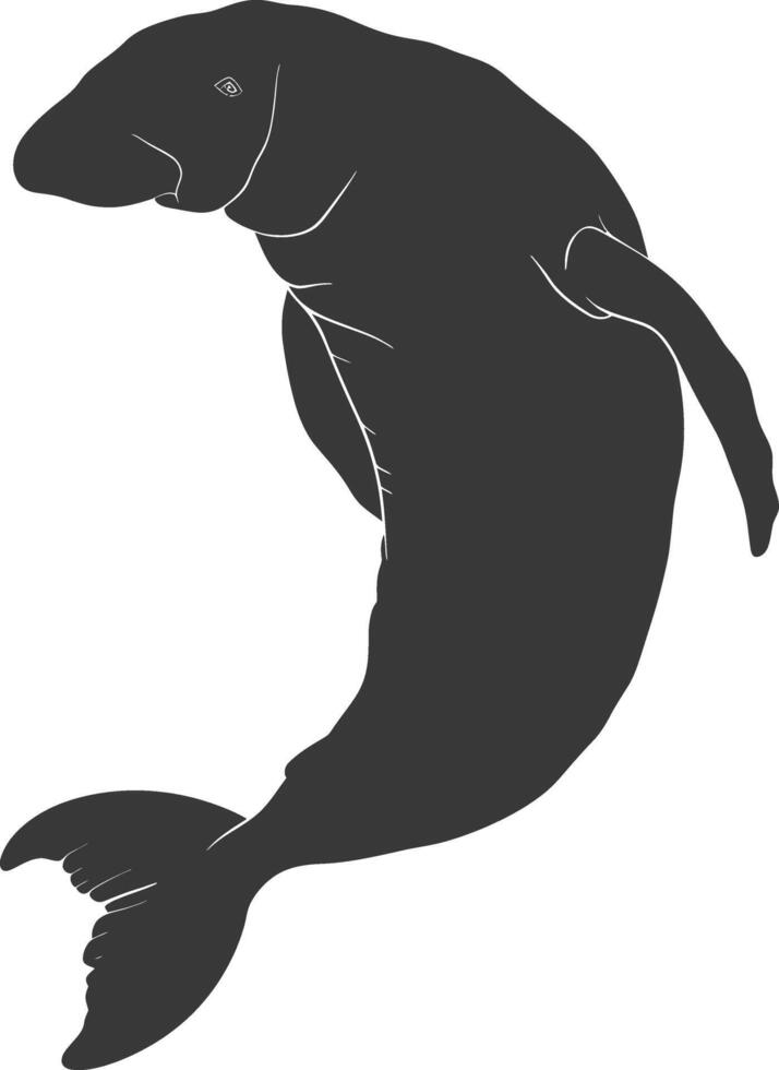 Silhouette dugong animal black color only vector