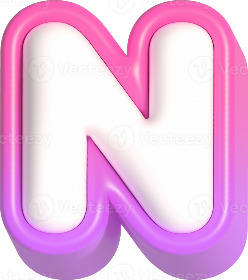 Letter N, Pink Cute 3D Lettering png