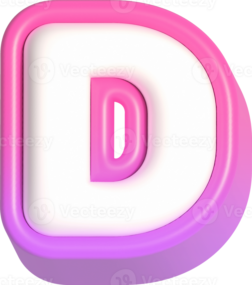 Letter D, Pink Cute 3D Lettering png