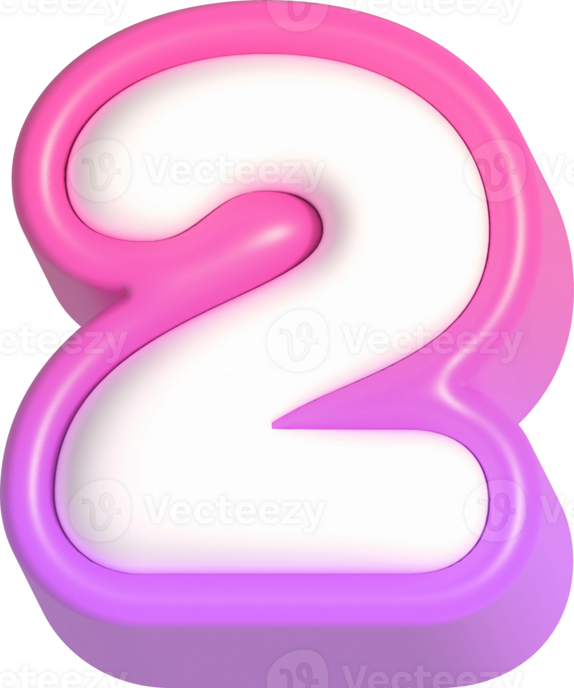 Number 2, Pink Cute 3D Lettering png