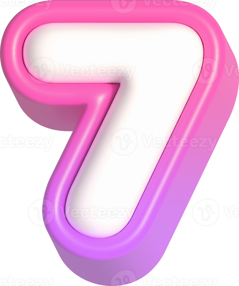 Number 7, Pink Cute 3D Lettering png