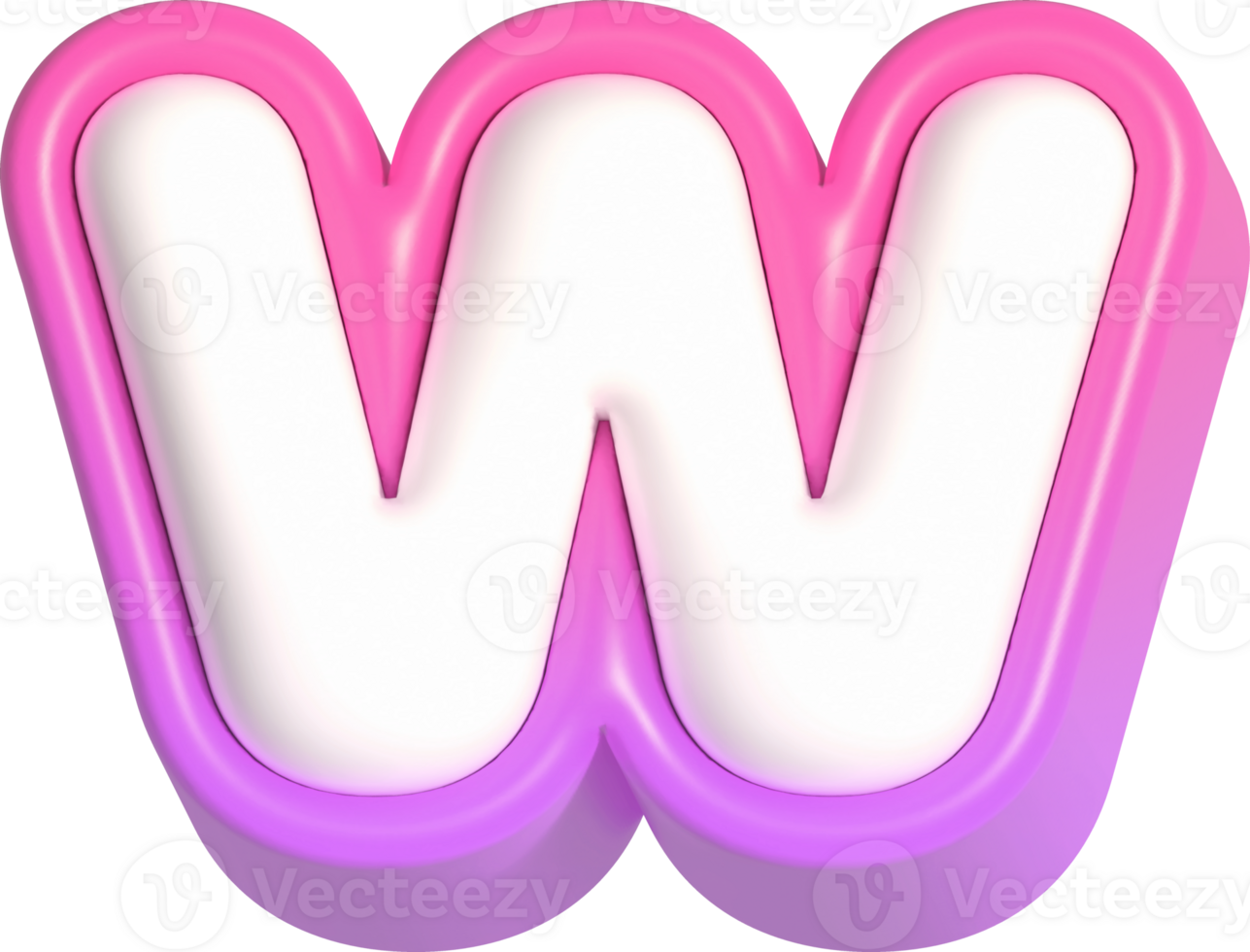 Letter W, Pink Cute 3D Lettering png
