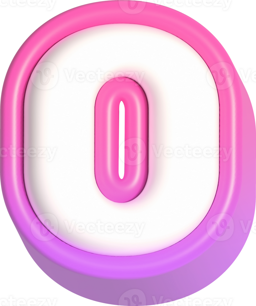 Number 0, Pink Cute 3D Lettering png