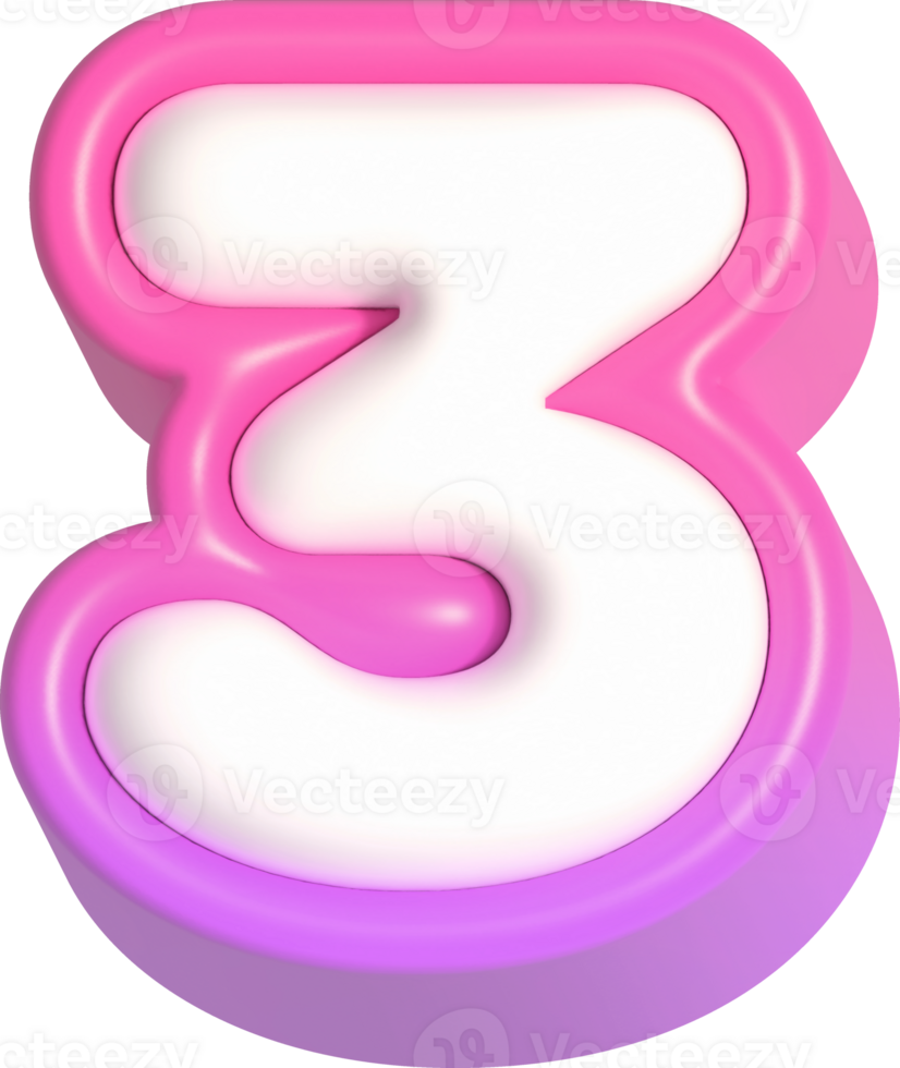 Number 3, Pink Cute 3D Lettering png