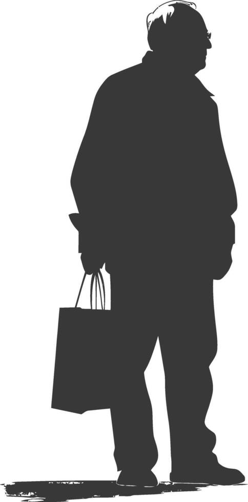 Silhouette elderly man with Shopping basket full body black color only vector